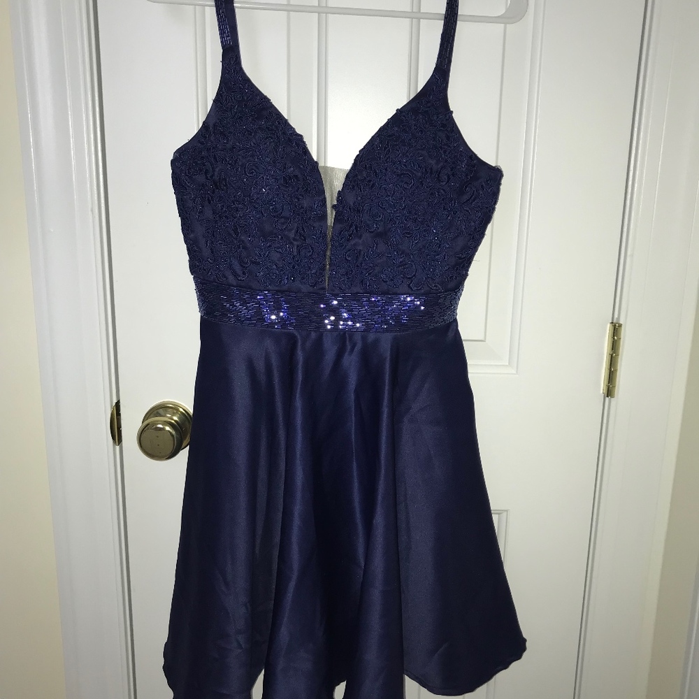 Hannah S Navy Blue Beaded Cocktail Dress